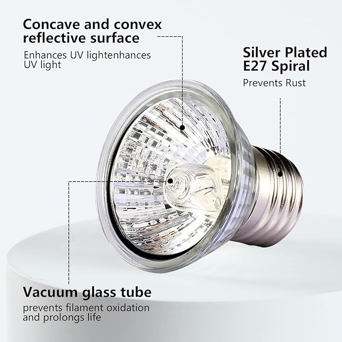 4 -Pack 50W UVA UVB Heat Lamp Bulbs for Reptiles, Heating Emitter Bulbs for Amphibian, Terrariums, Cages, for Tortoise, Snake, Frog, Lizard, Chameleon, Hermit Crab, Cockatoo. Halogen, Orange