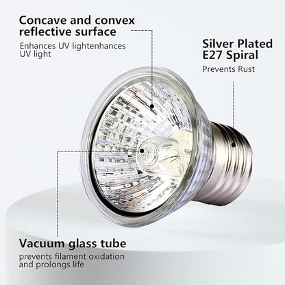 4 -Pack 50W UVA UVB Heat Lamp Bulbs for Reptiles, Heating Emitter Bulbs for Amphibian, Terrariums, Cages, for Tortoise, Snake, Frog, Lizard, Chameleon, Hermit Crab, Cockatoo. Halogen, Orange