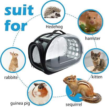 Carrier Bag for Guinea Pig,Portable Small Animal Carriers Pouch,Outgoing Rabbit Travel Carrying Case with 10PCS Disposable Underpads Breathable & Transparent for Hamster Bird Squirrel