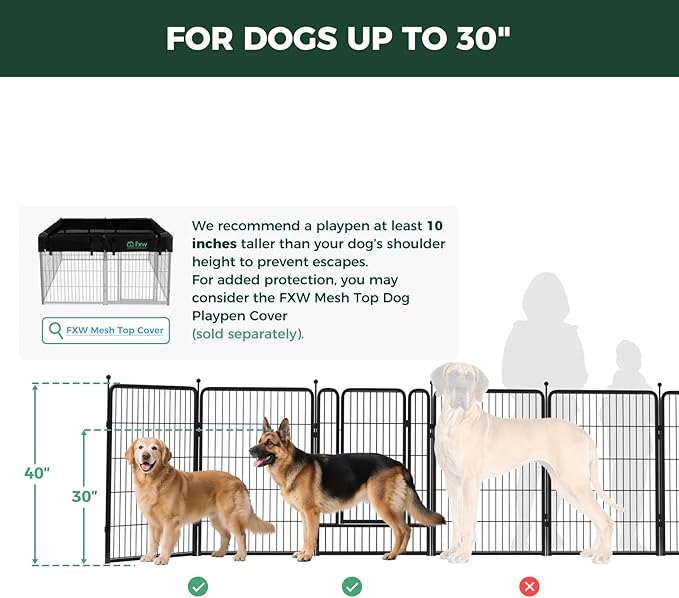 FXW Rollick Unleashed Dog Playpen for Indoor, Yard, RV Camping, 40 inch 16 Panels for Medium and Large Dogs│Patented
