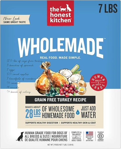 The Honest Kitchen Human Grade Wholemade™ Dehydrated Grain Free Turkey Dog Food, - Complete & Balanced Meal or Topper - 7 lb Box