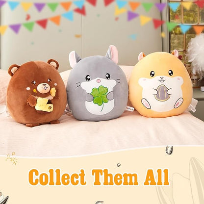 12" Hamster Plush Pillow Stuffed Animal Cute Hamster Plush Toy, Super Soft Cartoon Hugging Toy Gifts for Bedding, Kids Sleeping Kawaii Pillow