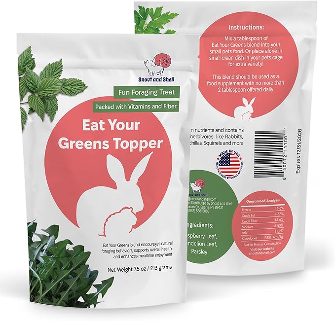 Snout and Shell 7 oz Eat Your Greens Topper – Natural Foraging Treat for Rabbits, Guinea Pigs & Chinchillas