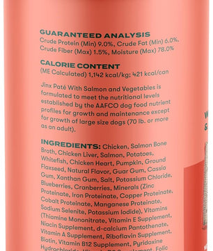 Jinx Premium Wet Dog Food Cans - Salmon Pate - Grain-Free Canned Dog Food Pate & Topper with Real Ingredients & No Fillers - All Life Stages, Breeds & Sizes - 12-Pack, 13 Oz