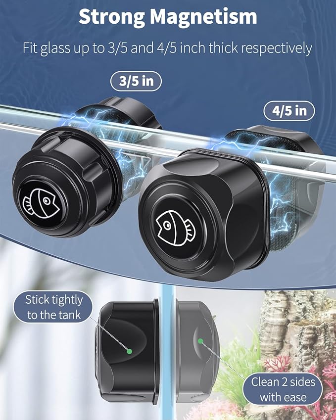 Pawfly Aquarium Magnetic Brush for Glass Fish Tanks 1.5 & 1.8 Inch Stain Scrubber Pads Cleaning Tool for 10-30 Gallon Fresh & Marine Aquariums, 2 Pack