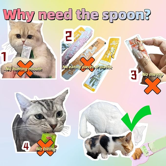 2 Pack Cat Treat Squeeze Spoon, Lickable Dispenser for Wet Food & Puree, Multi-Function Feeding Tool with Ergonomic Design, Easy to Clean (Pink&Purple/Blue&Purple)