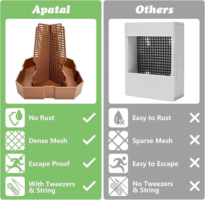 2 PCS Chameleon Feeding Bowl Hanging Bearded Dragon Feeder Bug Bowls with Rope and Tweezers Mounted Insect Reptile Feeder Box for Lizard Gecko Frog (Brown,Large)