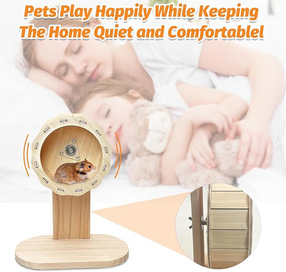 kathson Wooden Hamster Exercise Wheel 4.7 in Silent Spinning Running Wheels with Stand for Hamsters, Gerbils, Mice and Other Small Pets