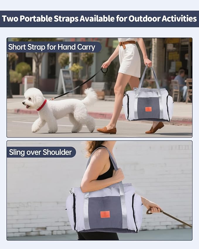 Medium Dog Car Seat for Medium Sized Dogs, Car Seat for Small Dogs with Side Zipper, Waterproof Dog Travel Bed in car with Storage Pockets Up to 25lbs, Memory Foam Filling for Max Support, Light Gray