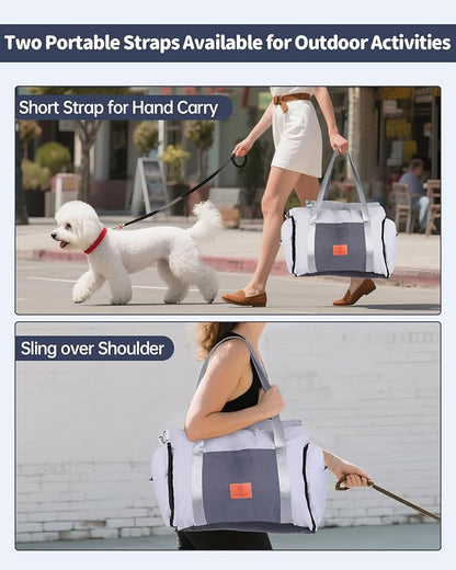 Medium Dog Car Seat for Medium Sized Dogs, Car Seat for Small Dogs with Side Zipper, Waterproof Dog Travel Bed in car with Storage Pockets Up to 25lbs, Memory Foam Filling for Max Support, Light Gray