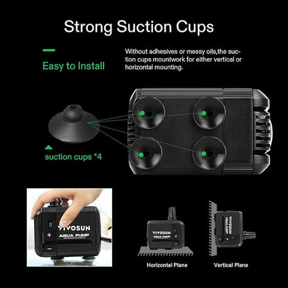 VIVOSUN 210GPH Submersible Pump(800L/H, 8W), Ultra Quiet Water Pump with 3.3ft High Lift, with 5ft Power Cord, 2 Nozzles for Fish Tank, Pond, Aquarium, Statuary, Hydroponics Black