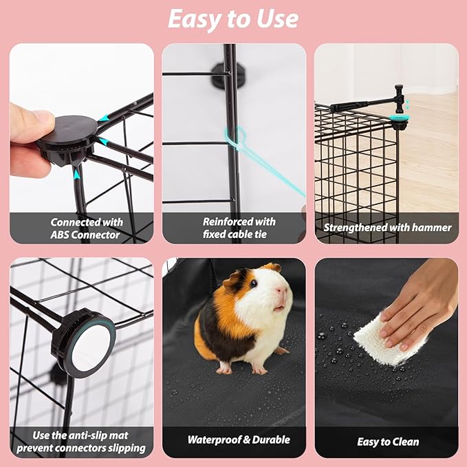Small Animal Playpen with Waterproof Mat,Guinea Pig Cages,49.2x24.6x12.2inch C&C Cage for Hamster,Bunny,Hedgehog,Chinchilla,Ferret,Indoor Outdoor Portable Metal Wire Yard Fence,Metal Pet Panels-12pcs