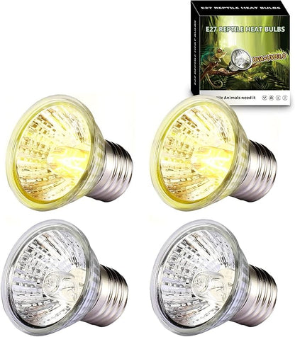 4 -Pack 50W UVA UVB Heat Lamp Bulbs for Reptiles, Heating Emitter Bulbs for Amphibian, Terrariums, Cages, for Tortoise, Snake, Frog, Lizard, Chameleon, Hermit Crab, Cockatoo. Halogen, Orange