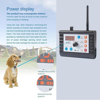 Wireless Dog Fence Training Collar Pet Two Way Signal 2-in-1 System, Adjustable Control Range Warning Strength, Display Battery Level, Waterproof Reflective Dog Collar