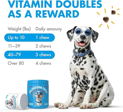 Dog Vitamins - 30 Multivitamins Chews w/Glucosamine Chondroitin, Probiotics Digestive Enzymes and Omegas - Supplement for Overall Health - Joint Support, Immune Health, Skin and Heart Health