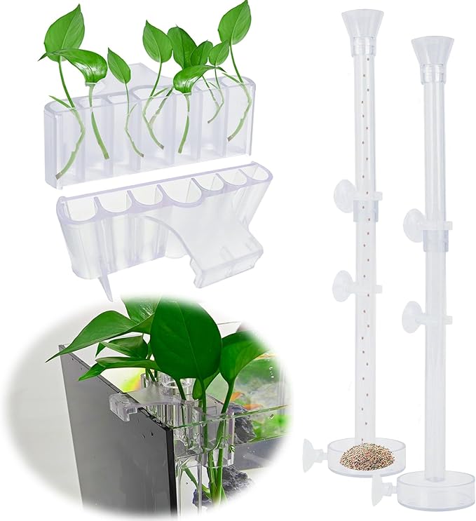 2PC 7 Holes Upgraded Aquarium Plant Holder, Aquatic Plant Cup for Tank, Fish Tank Plant Holder with Long Hook, Aquarium Feeder for Aquascape Decorations on Top of Tank (2Sets)