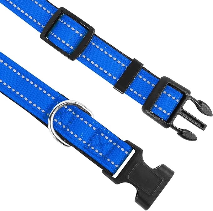 Reflective Dog Collar, Adjustable Soft Neoprene Padded Nylon Pet Collars with Buckle for Puppy and Small Dogs, Cats, Navy Blue,XS