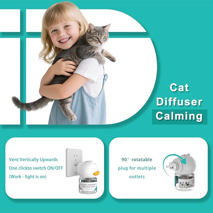 Cat Pheromones Calming Diffuser Kit, Pheromone Diffuser to Calm Cats, Multi Cat Anxiety Relief Stress Reduction, Reduce Fighting, Spraying and Scratching, 2 Diffusers & 4 Refills