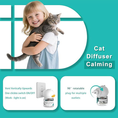 Cat Pheromones Calming Diffuser Kit, Pheromone Diffuser to Calm Cats, Multi Cat Anxiety Relief Stress Reduction, Reduce Fighting, Spraying and Scratching, 2 Diffusers & 4 Refills