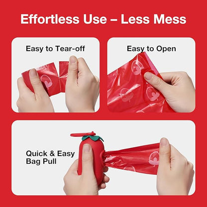 VETRESKA Strawberry Scented Dog Poop Bags, Leak Proof, Extra Thick and Large Pet Waste Bags for Dogs Walking and Cat Litter, 36 Refill Rolls, 540 Bags, Red