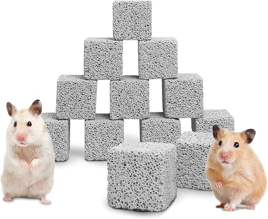 Hamiledyi 12 PCS Chinchilla Chew Toys Lava Blocks Hamster Chew Toys for Teeth Grinding Square Stone Mineral Calcium Stone for Bunny Rabbit Hamster Chinchillas Squirrel and Other Small Animals