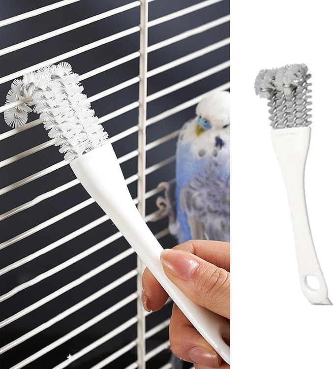MANON ROSA 2-in-1 Bird Cage Cleaner Brush & Scoop with Long Handle and Curved Brush Head - for Parrot Perch, Kennel Cage Cleaning, Bird Cage Accessories Maintenance