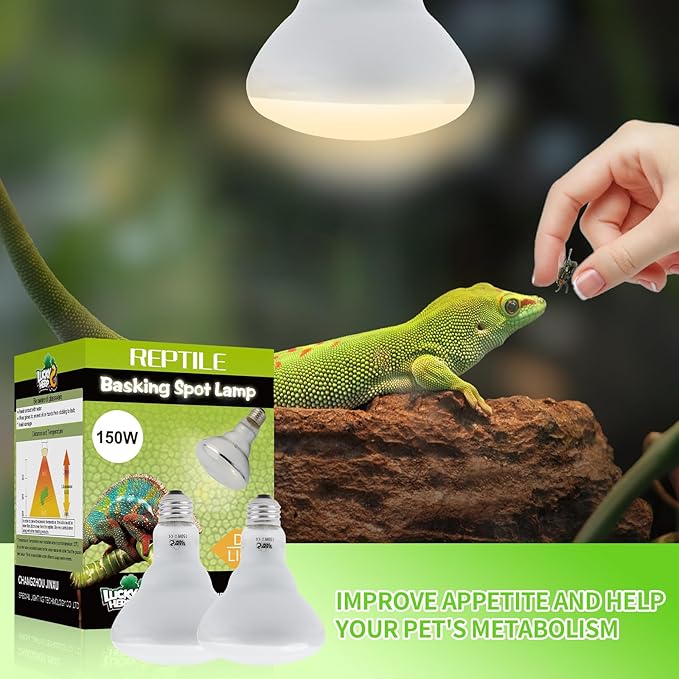 LUCKY HERP Heat Lamp Bulbs - 150W Reptile Heat Lamp 2 Pack, Daylight Basking Heat Lamp Bulbs for Reptile, UVA Heat Light Bulb for Reptiles, Amphibians, Bearded Dragons, Lizards, Turtles, Chickens