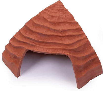 Corner Reptile Cave - Natural-Look Hide for Lizards, Snakes, Bearded Dragons, Turtles, and Tortoises - Durable Habitat Decor - Terracotta