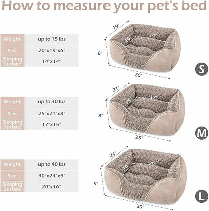 INVENHO Large Rectangle Orthopedic Dog Bed for Medium Small Dogs, Washable Soft Calming Puppy Sleeping Cuddler With Anti-Slip Bottom L(30"x24"x9")