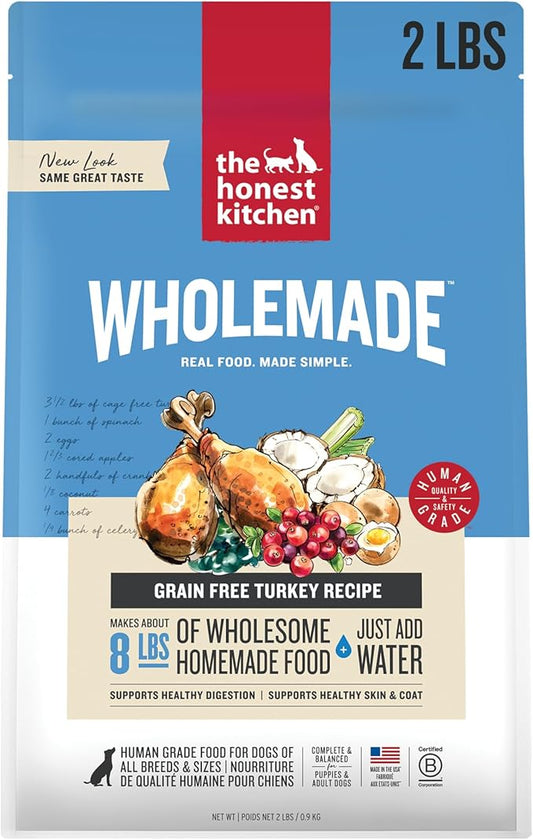 The Honest Kitchen Human Grade Wholemade™ Dehydrated Grain Free Turkey Dog Food - Complete & Balanced Meal or Topper - 2 lb Bag