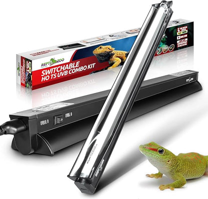 REPTI ZOO Switchable UVB Light for Reptiles, 24W T5 UVB Light Combo Kit for Tropical & Desert Reptile, 22.6" Terrarium Hood Lamp Fixture with UVB 10.0 Bulb for Bearded Dragon Snake Gecko Lizard Turtle