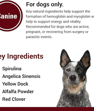 Vet Classics Blood & Energy Support for Dogs, Supports Endurance with Spirulina, Yellow Dock, & Alfalfa Support Formation of Hemoglobin and Myoglobin, 120 Chewable Tablets