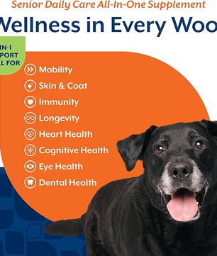 NaturVet All-in-One Senior Dog Daily Care Supplement, 8-in-1 Support Dog Soft Chews for Mobility, Skin, Heart, Teeth, Cognition, Eyes, Hickory Smoked Bacon Flavored Pet Supplement for Dogs, 60 Count
