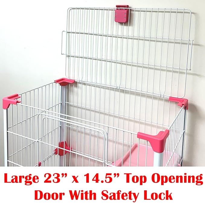 Large Multi-Level Indoor Small Animal Pet Cage Guinea Pig Ferret Squirrel Chinchilla Cat Playpen Rabbit Hutch Solid Platform Ramp Easy Clean Leakproof Litter Tray Large Access Doors Lockable Casters