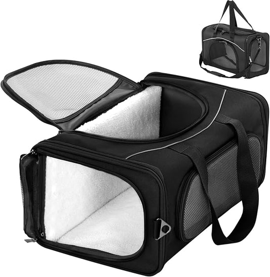 Petsfit Two-Way Placement Pet Carrier Airline Approved, Cat Carriers for Kittens, Puppies,Rabbit,Hamsters, Washable,Black