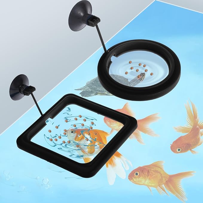 2 PCS Fish Feeding Ring, Aquarium Feeding Ring Automatic Goldfish Tank Feeder Dispenser Auto Live Betta Fish Vacation Feeder Floating Food Accessories for Turtle, Coral, Goldfish (Black)