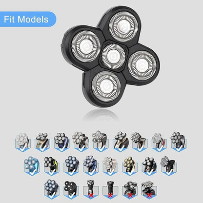 Universal 5 Blades Shaver Replacement Heads Compatible with Freebird SHPAVVER Wyklaus freedom Head Shaver, Compatible with Most Major Brands, with Easy Clean Brush Blade Cover
