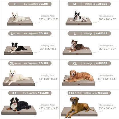 Outdoor Large Dog Bed, Waterproof Dog Bed for Large Dogs, Egg Crate Foam Pet Bed with Removable Washable Oxford Cooling Cover, Khaki