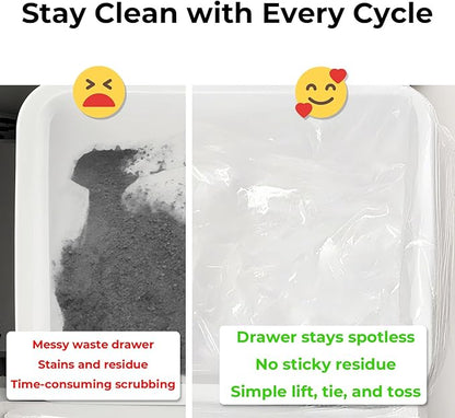 100 Pack Cat Litter Waste Bags, Compatible with Litter Robot 4 & 3, Pre-Separated Transparent Drawstring Liners, Heavy Duty 9-11 Gallon Replacement Bags for Self-Cleaning Litter Box