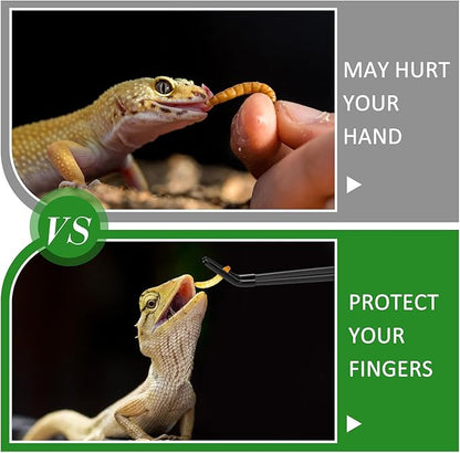 Lasnten 2 Pcs Extra Long Stainless Steel Reptile Feeding Tongs with Rubber Tip Bearded Dragon Aquarium Straight and Curved Long Tweezer Terrarium Feeder Tool for Tank(Black, 10 Inch, 10.5 Inch)