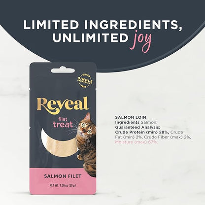 Reveal Natural Cat Treats, 6 Count Single Ingredient Treat for Cats, Grain Free, Whole Salmon Loin, 1.06 oz Bags