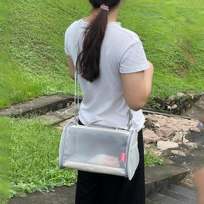 Guinea Pig Carrier Travel Small Animal Carrier Bag Lizard Bird Rabbit Carrier Cage Squirrel Breathable Bag Portable Travel Hamster Small Pet Hangbag (Small, Khaki)