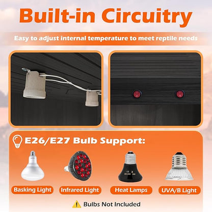 Royxen Bearded Dragon Tank with Metal Mesh Top and Leg Stand, Tempered Glass Reptile Tank,Reptile Enclosure,Lizard Tank for Chameleon,Snake,Lizard Habitat(32inch,Black)