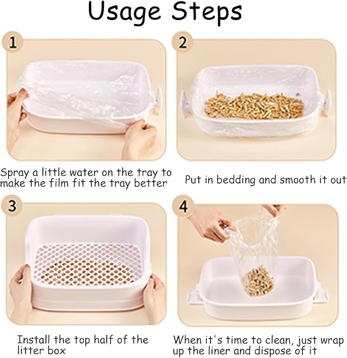 Disposable Plastic Rabbit Cage Liner Guinea Pig Litter Box Liner Small Animal Litter Pan Bags Leak Proof Toilet Film for Bunny Chinchilla Hedgehog Bird