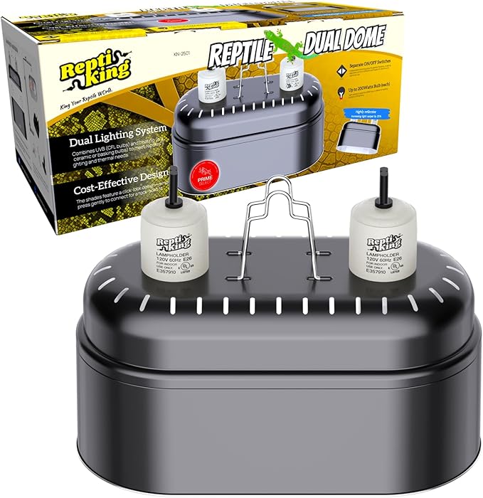 Reptile Dual Light Fixture, Double Deep Dome for Reptile Light/Heat Lamp/UVB Light, Snap-on Lamp Fixture Holder for Beared Dragon/Snake/Turtle/Lizard Tank Accessories