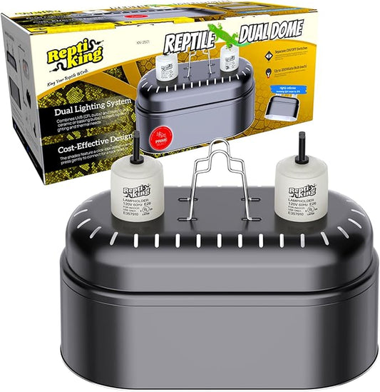 Reptile Dual Light Fixture, Double Deep Dome for Reptile Light/Heat Lamp/UVB Light, Snap-on Lamp Fixture Holder for Beared Dragon/Snake/Turtle/Lizard Tank Accessories