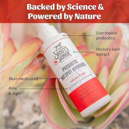 SKOUT'S HONOR Probiotic Hot Spot Hydrogel - Natural Hot Spot Treatment, Soothes and Heals Wounds, Burns, and Irritated Skin, Safe for All Skin Types, 4oz