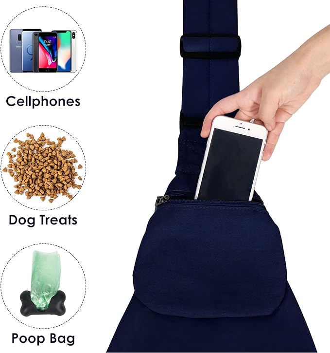 Lukovee Pet Sling, Hand Free Dog Sling Carrier Adjustable Padded Strap Tote Bag Breathable Cotton Shoulder Bag Front Pocket Safety Belt Carrying Small Dog Cat Puppy Machine Washable (DBL, S)
