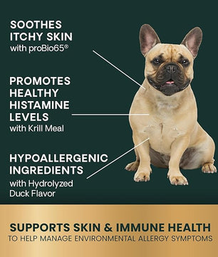 VetriScience Allergy & Itch Support Chews, Skin and Coat Supplement for Dogs, Allergy Chews for Itching, Scratching, and Licking, Support Skin and Immune Health, Duck, 75 Count