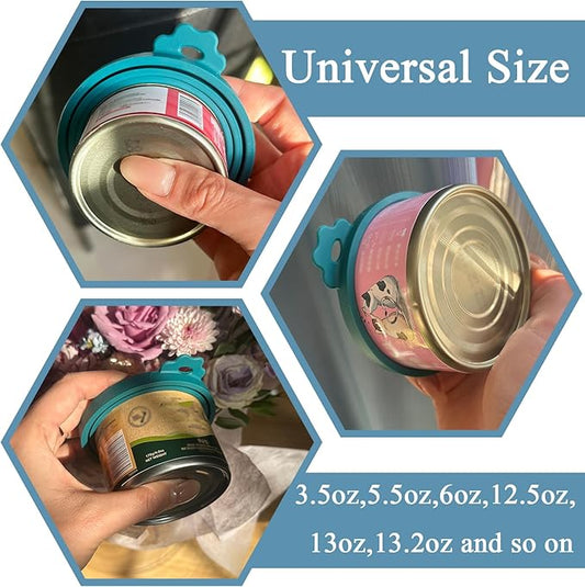 Pet Can Opener & 3 Pcs Cat Food Can Lids | Universal BPA Free Silicone Covers & Multi-Function Wet Food Spoon for Cat and Dog Food(Dark Blue)